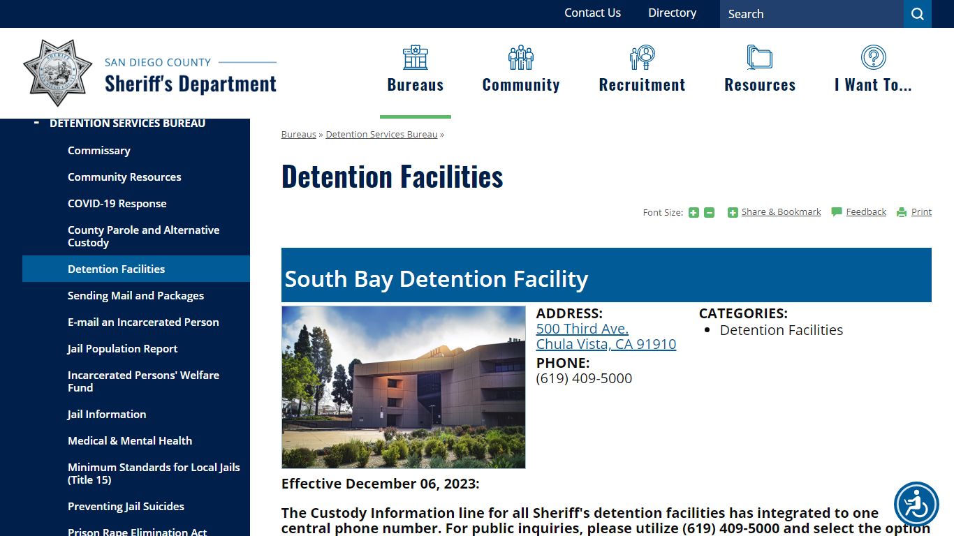 Detention Facilities | San Diego County Sheriff