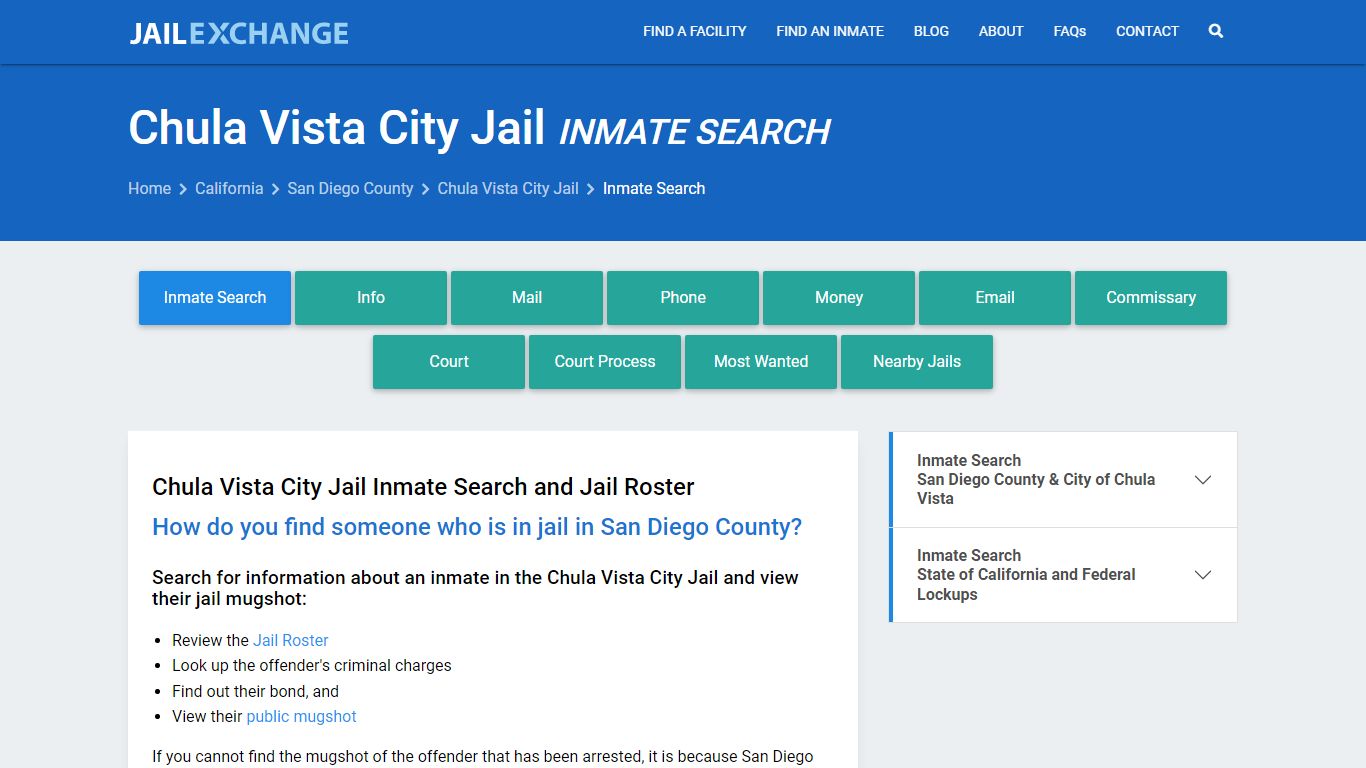 Inmate Search: Roster & Mugshots - Chula Vista City Jail, CA