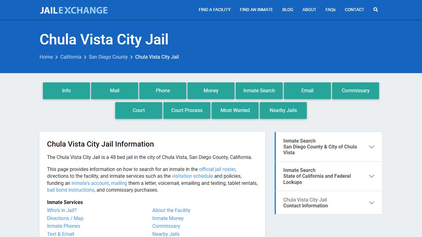 Chula Vista City Jail, CA Inmate Search, Information